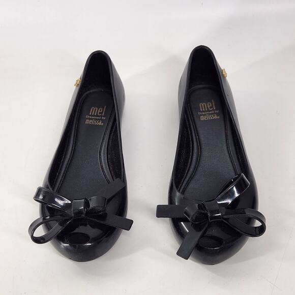 Melissa Ultra Girl Jelly Ballet Flats Size 13 Black Bow Front Classic Luxe - Picture 3 of 8